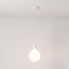 Pendant lamp with textile cable and coloured porcelain details - Made in Italy - Bulb included