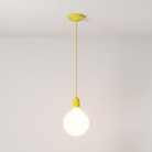 Pendant lamp with textile cable and coloured porcelain details - Made in Italy - Bulb included