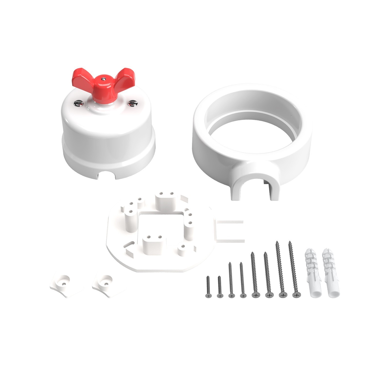 Switch/Diverter kit with butterfly nut and base for Creative-Tubes in white porcelain