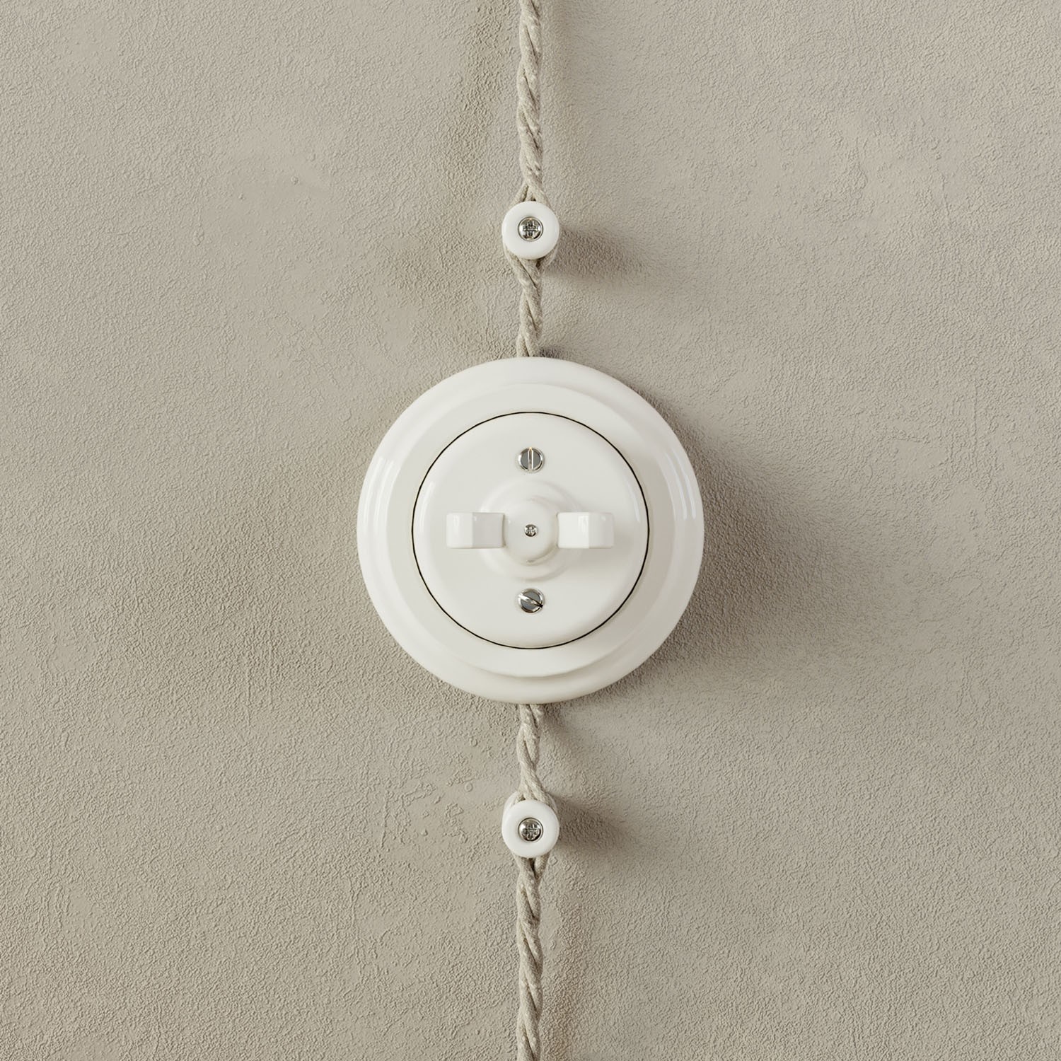 Switch/Diverter kit with butterfly nut and base in white porcelain