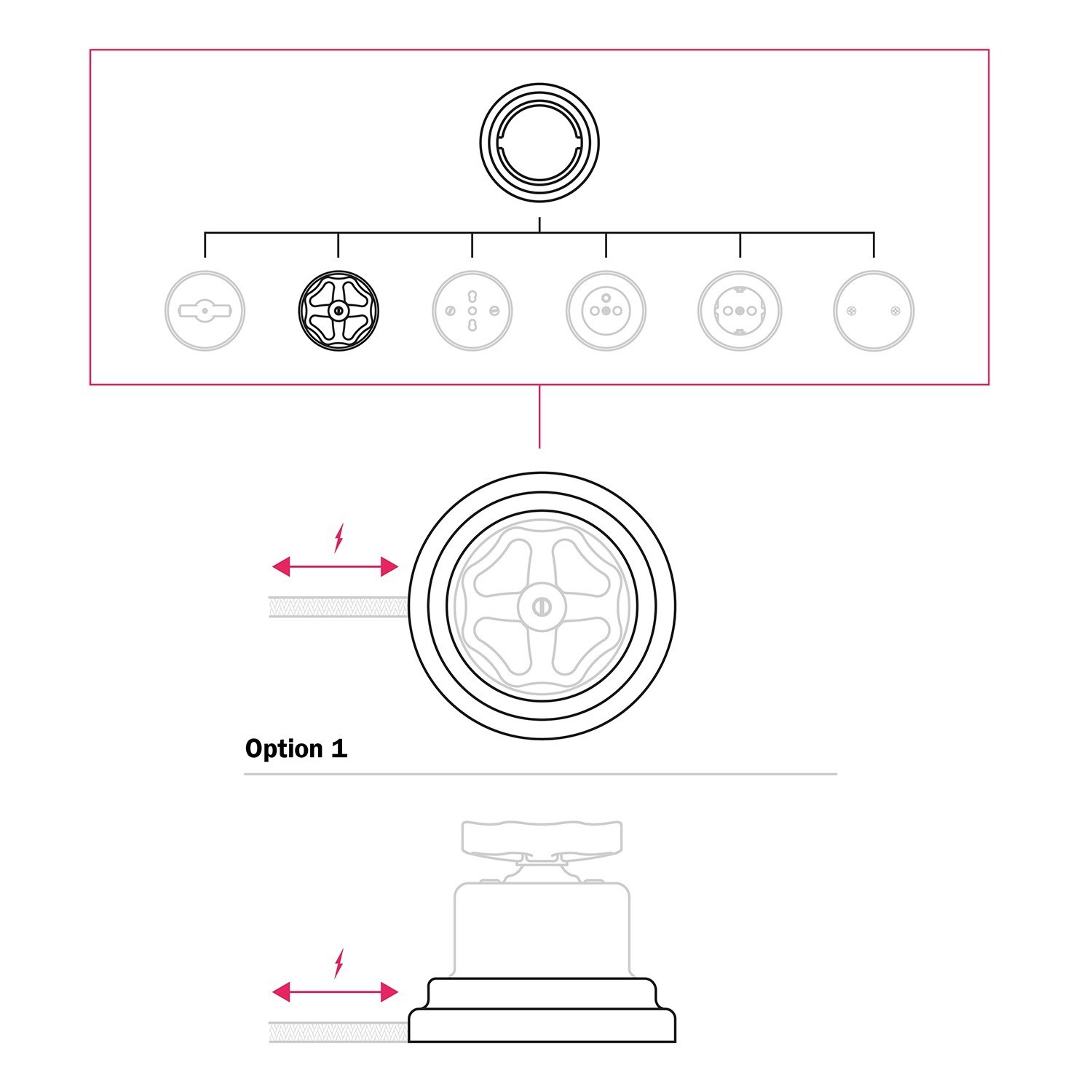 Switch/Diverter kit with knob and base in white porcelain