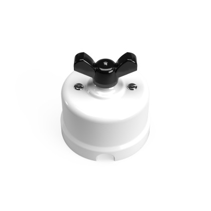 Switch/Diverter in white porcelain with butterfly nut - Black