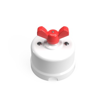 Switch/Diverter in white porcelain with butterfly nut - Red