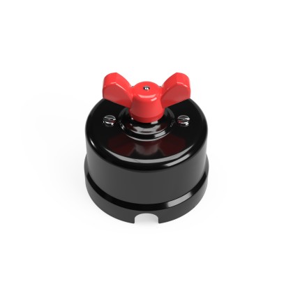 Switch/Diverter in black porcelain with butterfly nut - Red