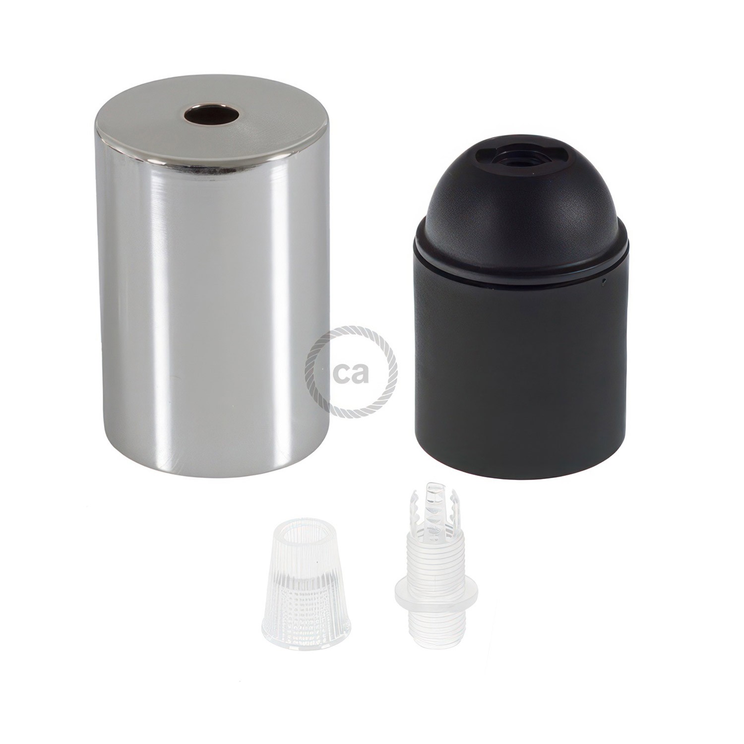 Cylindrical metal E27 lamp holder kit