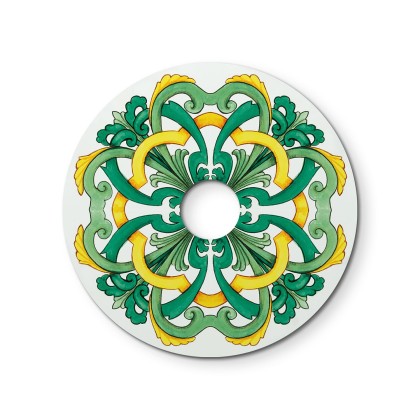 Mini Ellepì 'Maioliche' flat lampshade ideal for suspension and wall lamps or for string lights, 24 cm diameter - Made in Italy - Majolica Yellow - Green