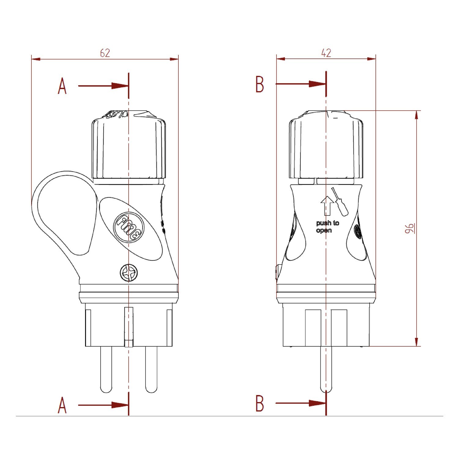 Black Schuko plug with ring 16A 250V IP44 for System EIVA