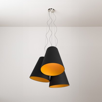 Trittico chandelier with two-tone cone lampshade - Made in Italy - Anthracite - Tangerine