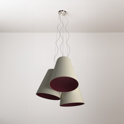 Trittico chandelier with two-tone cone lampshade - Made in Italy - Hazelnut - Bordeaux