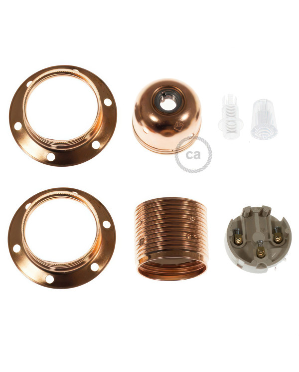 E27 metal lamp holder kit with double ring nut for lampshade