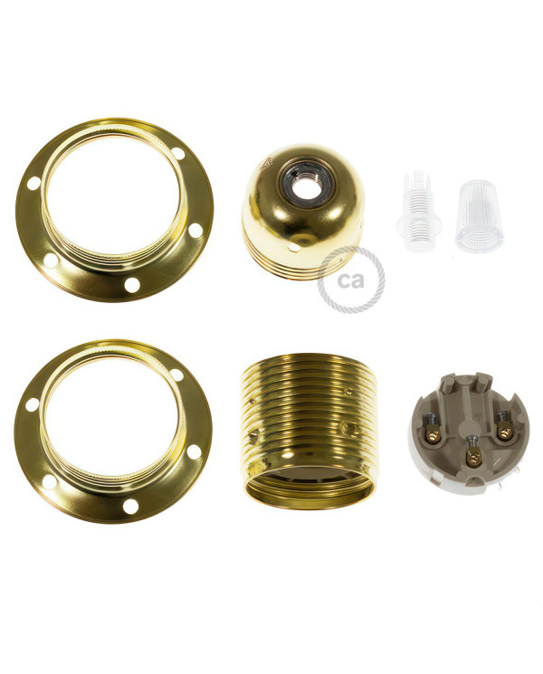 E27 metal lamp holder kit with double ring nut for lampshade