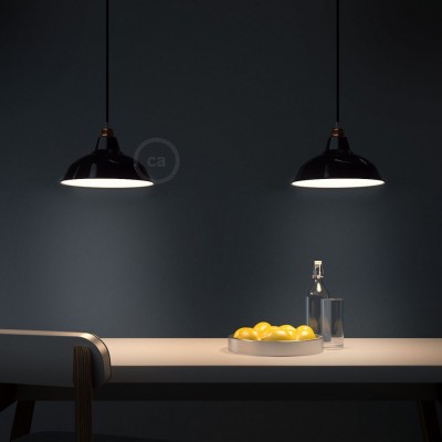 Pendant lamp with textile cable, Bistrot lampshade and metal details - Made in Italy - Bulb included