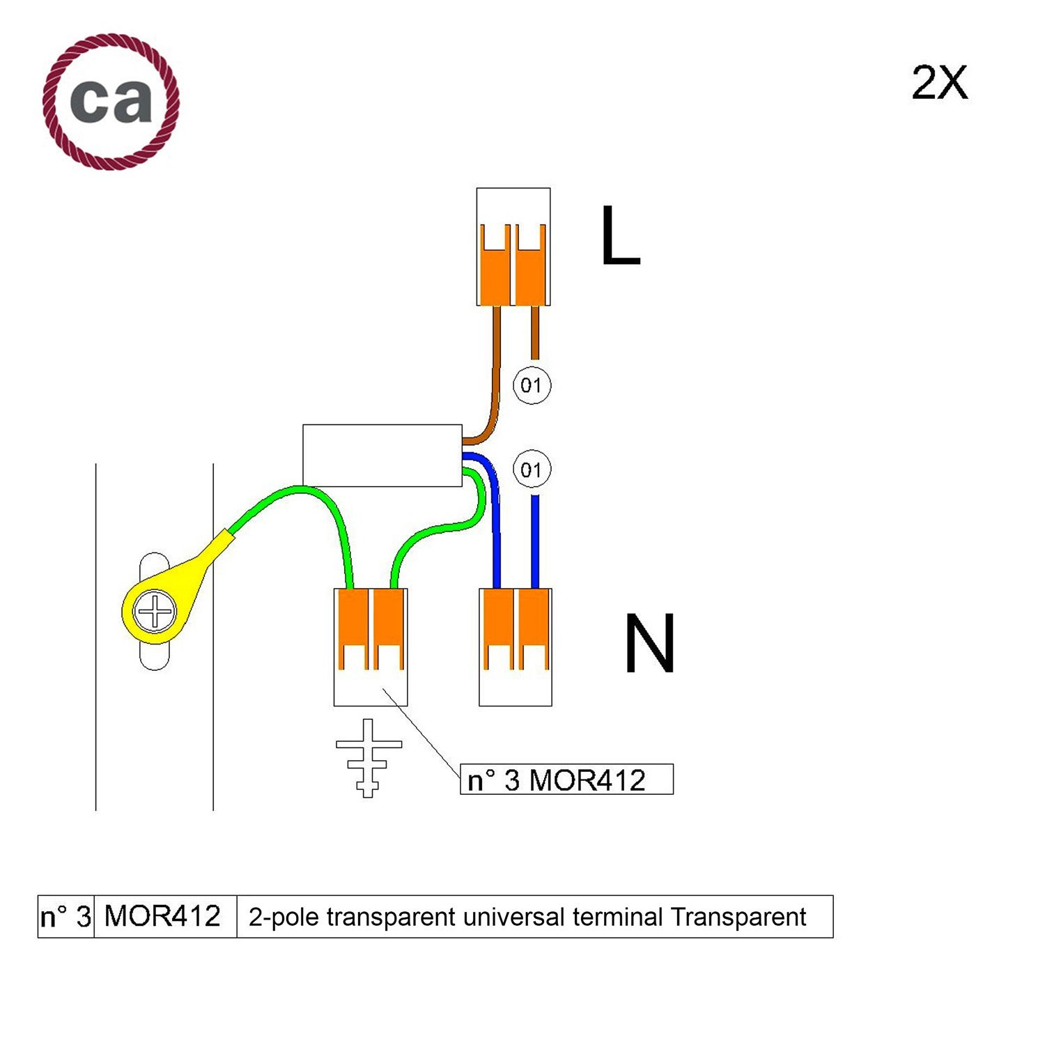 WAGO connector kit compatible with 2x cable for 1 hole ceiling rose