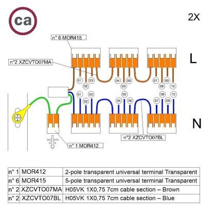 WAGO connector kit compatible with 2x cable for 10 hole ceiling rose