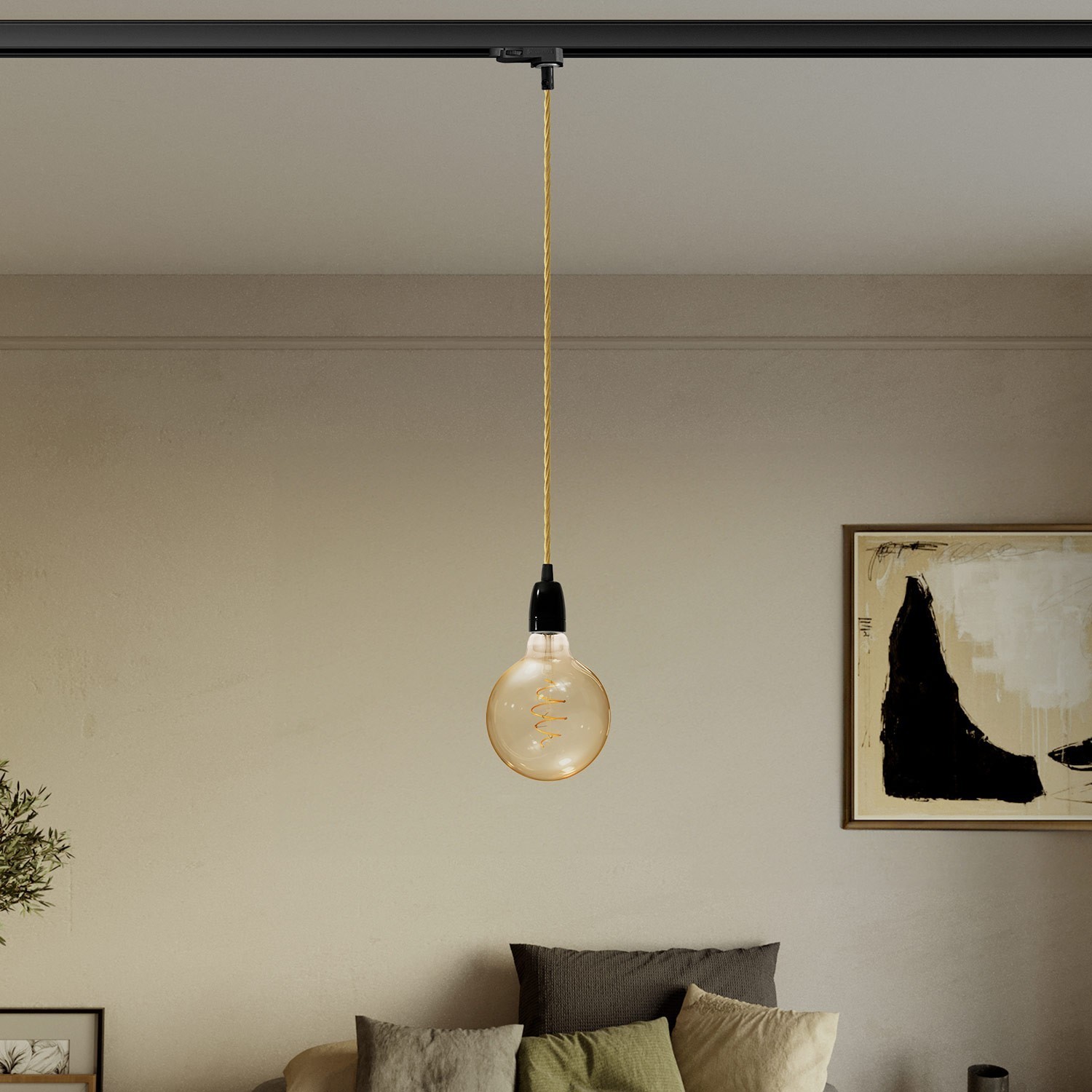 Vintage track pendant lamp with porcelain finish