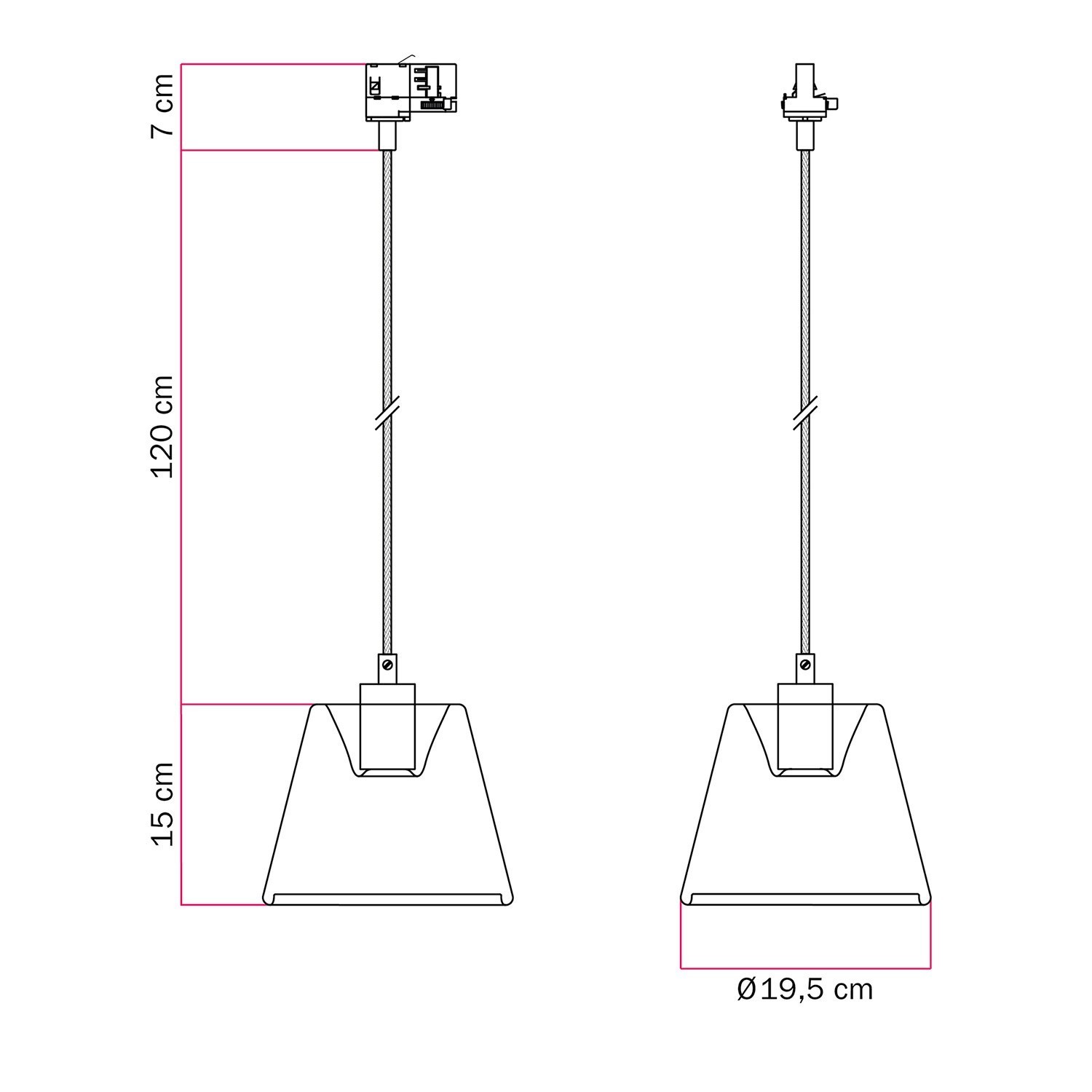 Suspension lamp with transparent cone Ghost bulb for tracks