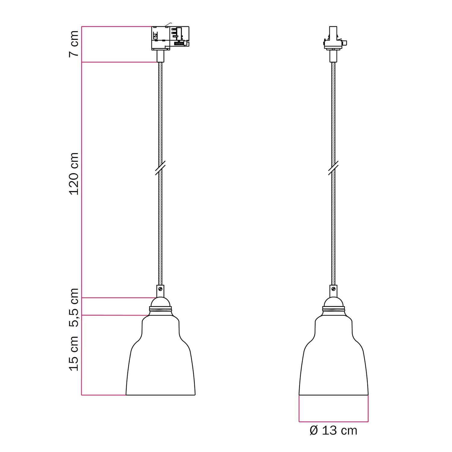 Pendant lamp with shade Vaso and track adapter