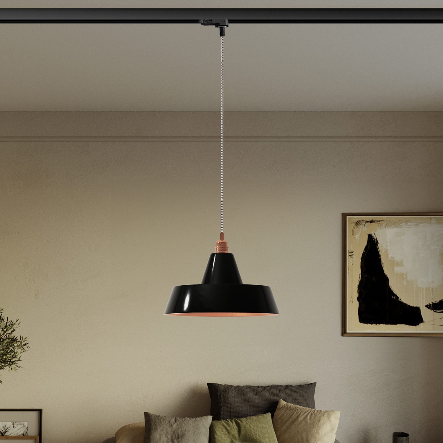 Ceramic pendant lamp for tracks with Industriale lampshade