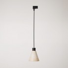 Track pendant lamp with conical wooden shade