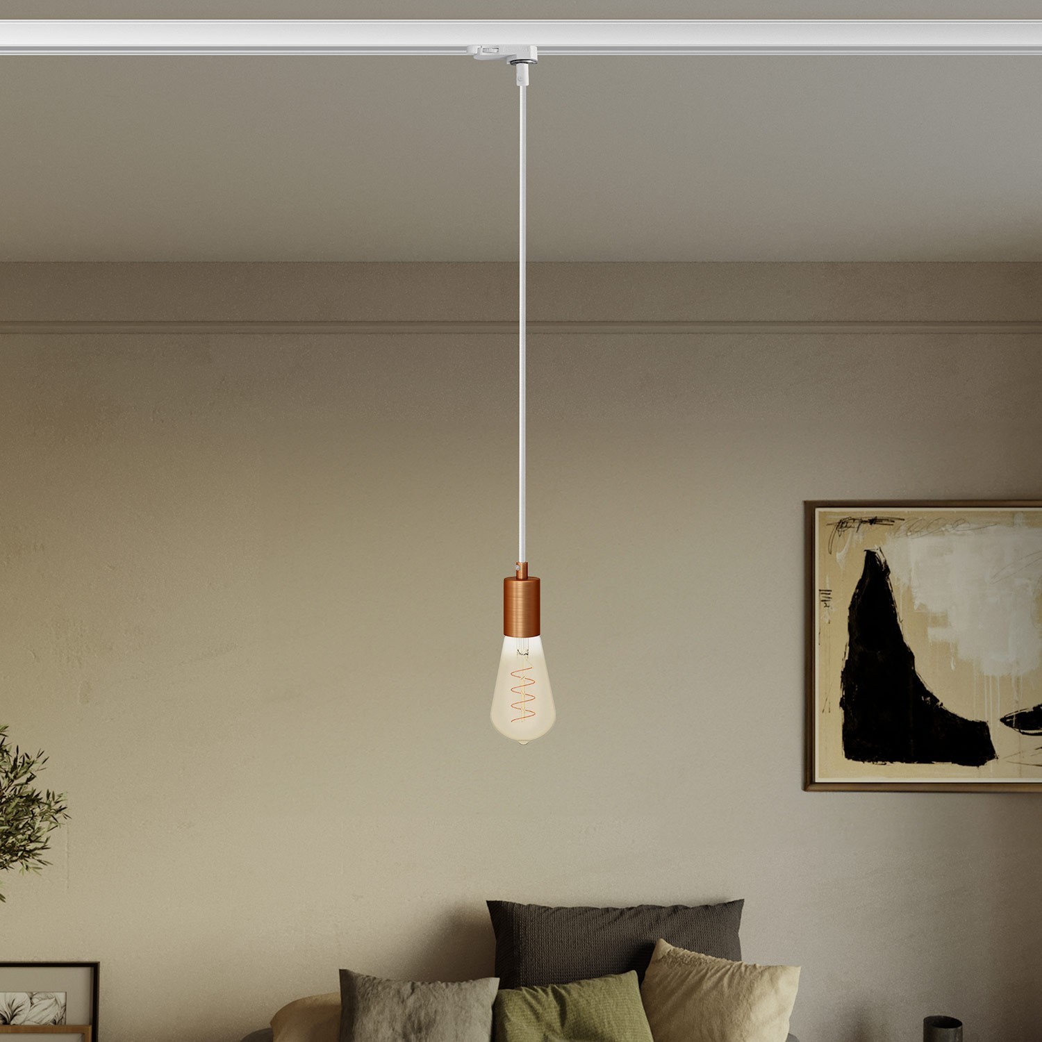 Pendant lamp with satin metal track trim