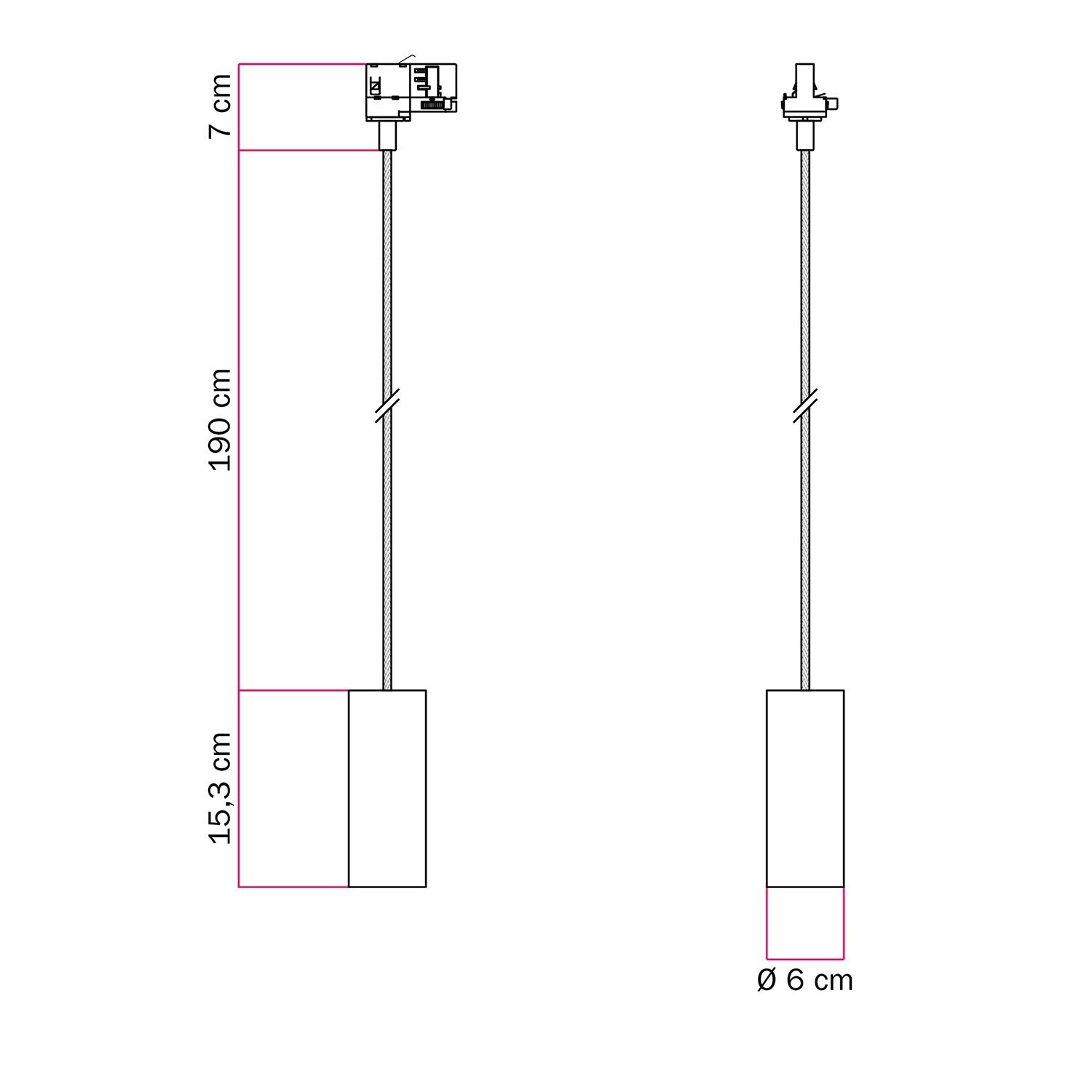 Suspension lamp with Tub-E14 shade for tracks