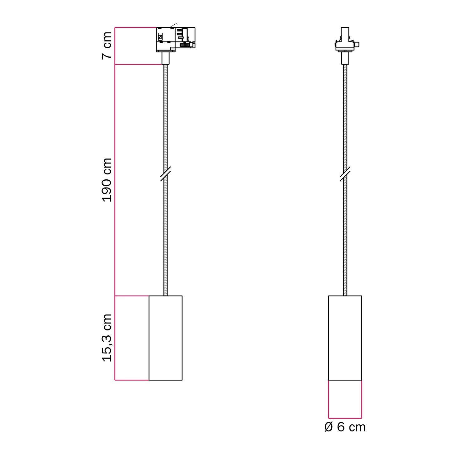 Suspension lamp with Tub-E14 shade for tracks