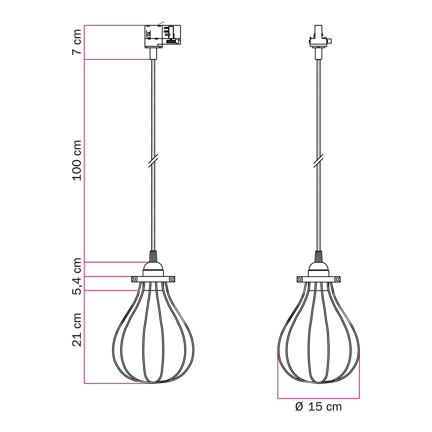 Suspension with Drop cage lampshade for tracks