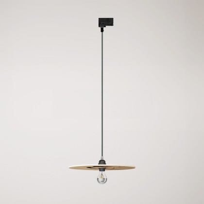 Track pendant lamp with UFO double-sided wooden shade