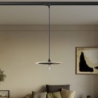 Track pendant lamp with UFO double-sided wooden shade