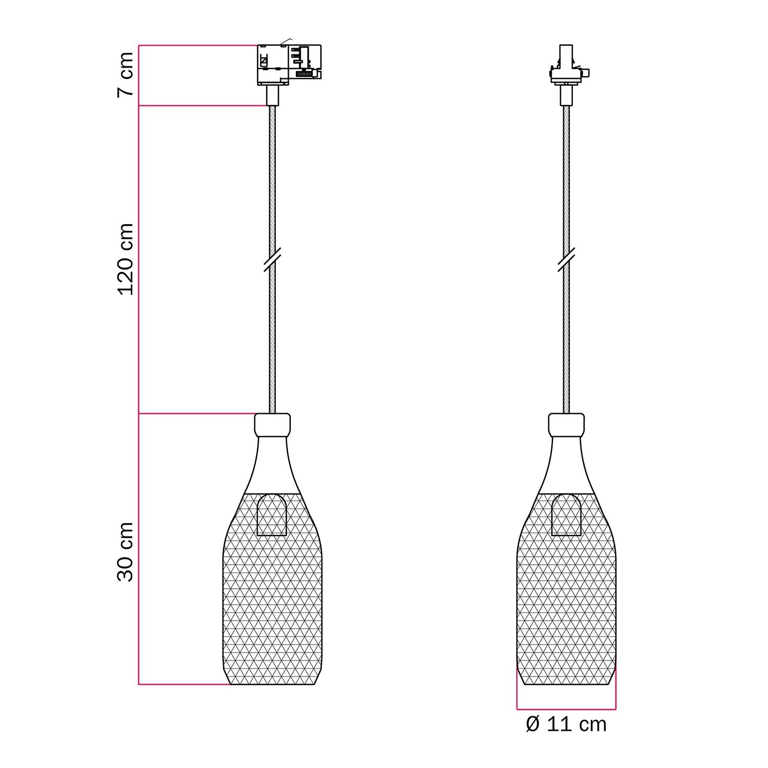 Suspension lamp with Magnum bottle shade for tracks