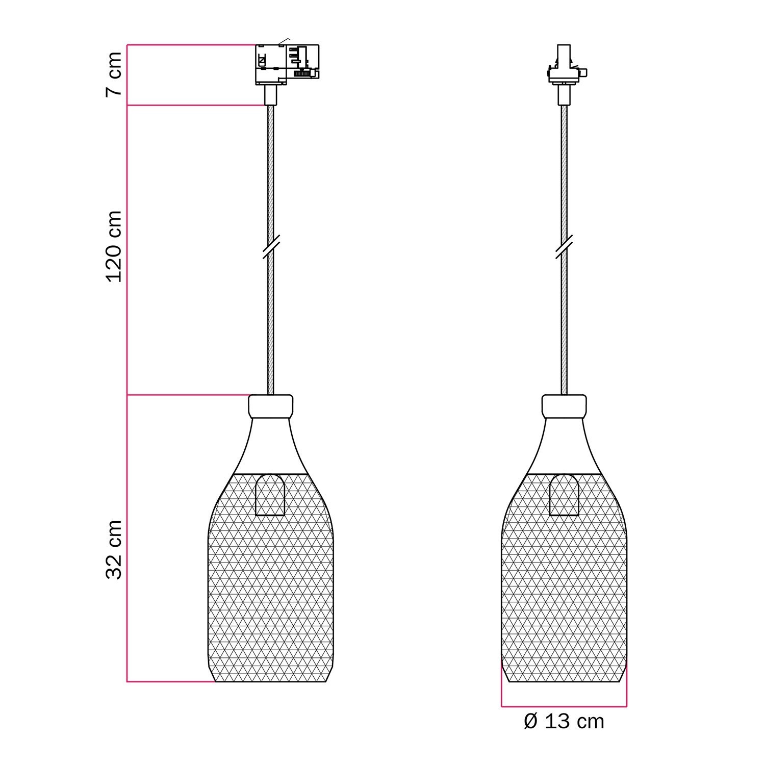 Pendant lamp with Jéroboam bottle shade for tracks