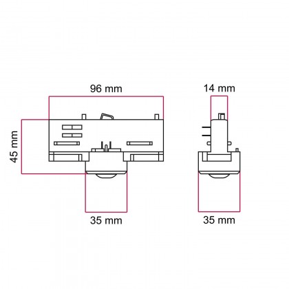 Eutrac adapter for 3 phase circuit tracks - for extension tube or metal joint