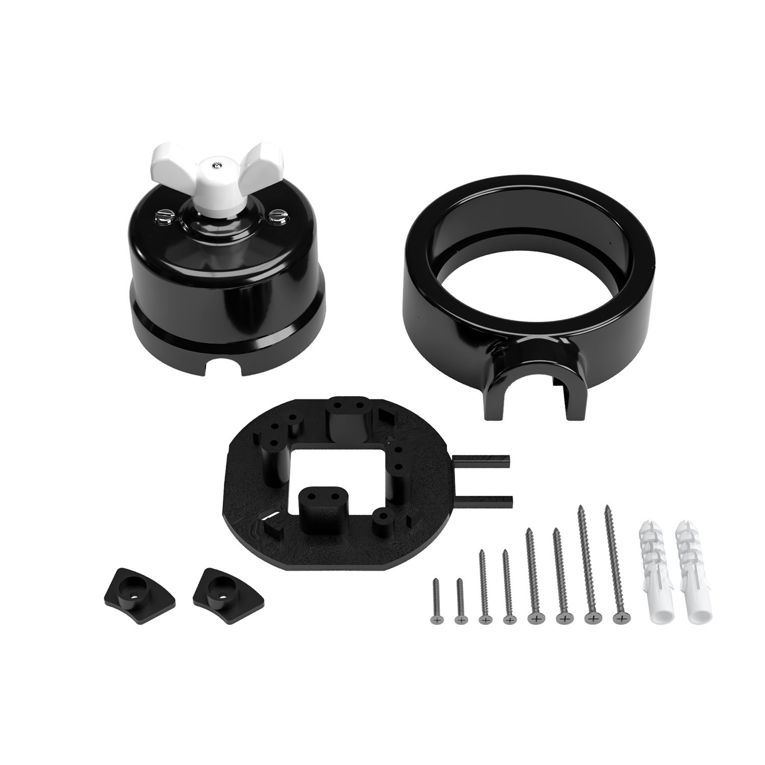 Switch/Diverter kit with butterfly nut and base for Creative-Tubes in black porcelain