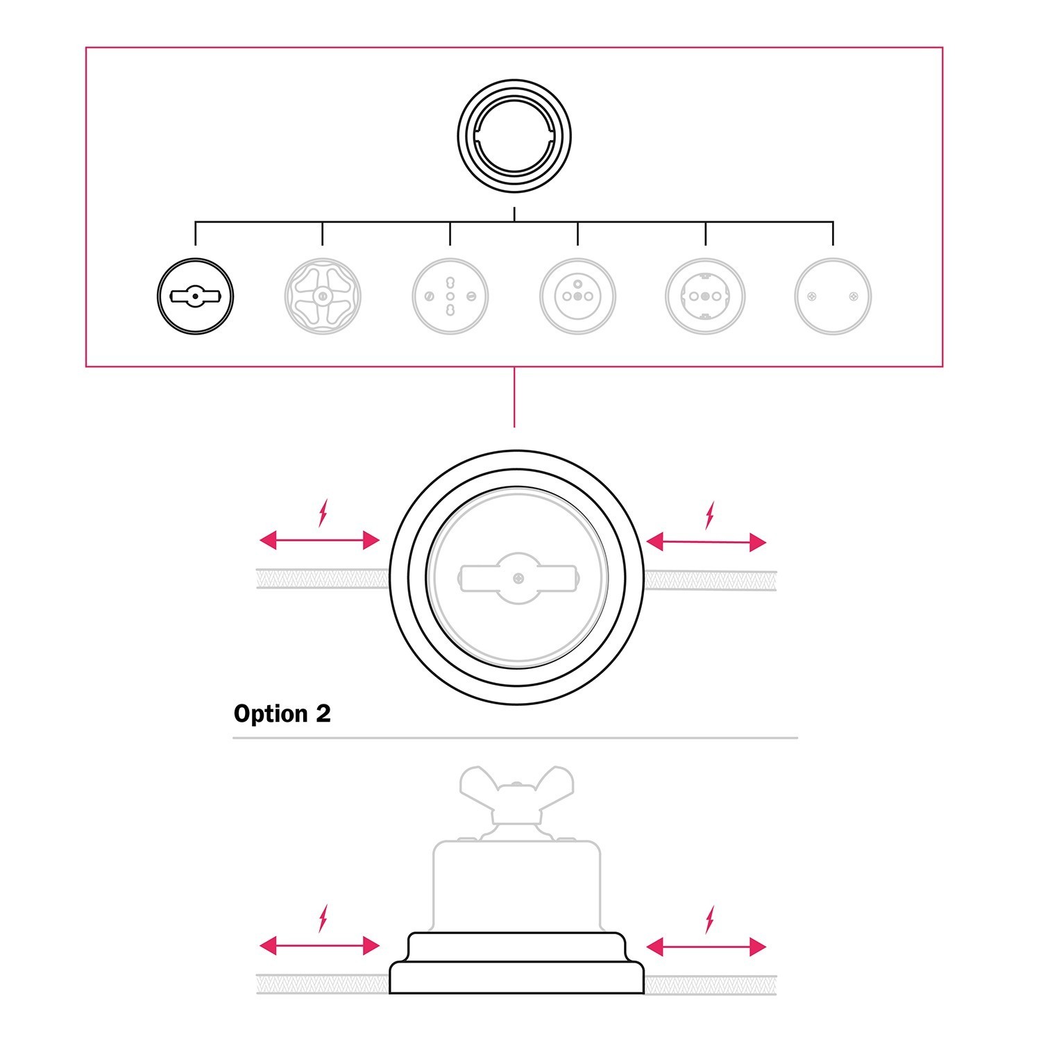 Switch/Diverter kit with butterfly nut and base in white porcelain