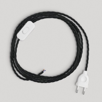 Wiring for lamp with black braided cable 1.80 m - White