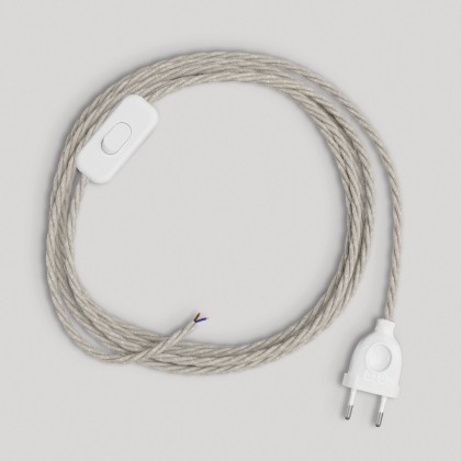 Wiring for lamp with white braided cable 1.80 m - White