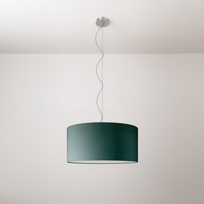 Cilindro Medium fabric pendant lamp with lampshade - Made in Italy - Petrol Blue Cinette