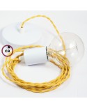 Single Pendant, suspended lamp with Yellow Rayon textile cable TM10