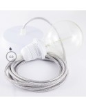 Pendant for lampshade, suspended lamp with Glittering Silver textile cable RL02