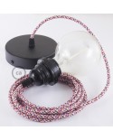 Pendant for lampshade, suspended lamp with Pixel Fuchsia textile cable RX00