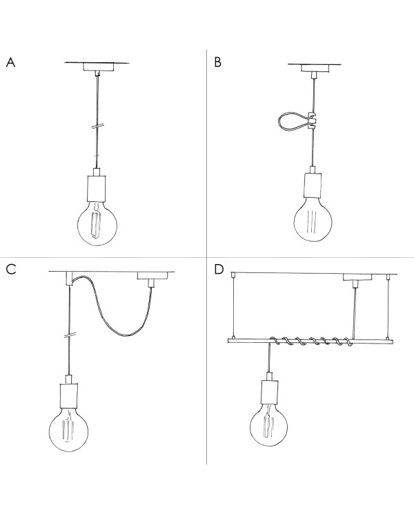 Pendant lamp with textile cable, E14 P-Light lamp holder and metal details - Made in Italy - Bulb included