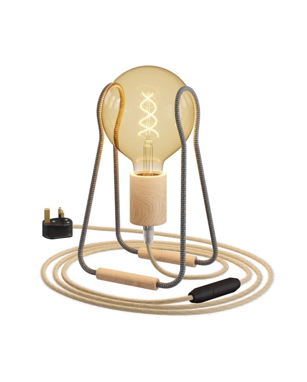 Taché Wood, table lamp complete with a fabric cable, switch and UK plug