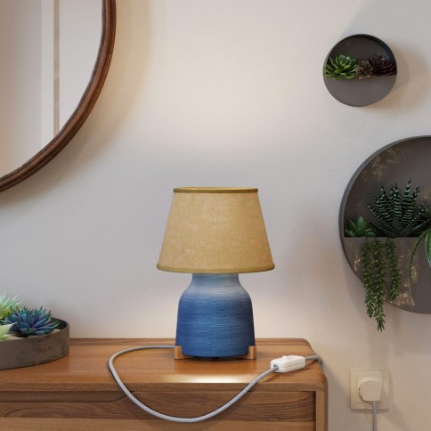 Vaso ceramic table lamp with Impero shade, complete with textile cable, switch and UK plug