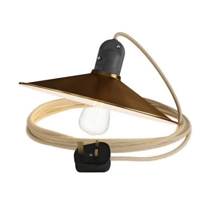 Eiva Snake with Swing shade, portable outdoor lamp, 5 m textile cable, UK plug and IP65 waterproof lamp holder - White - Brushed bronze